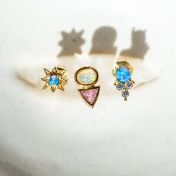 Opal Star Studs Blue opal Starburst Earrings North Star Studs Tiny Gold Studs - Picture 12 of 13